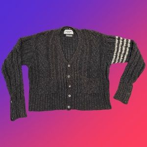 THOM BROWNE Gray Knitted Short Cardigan